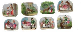 Victorian Antique Die Cut Scraps Set Of 8 Little Red Riding Hood 1880 - 90