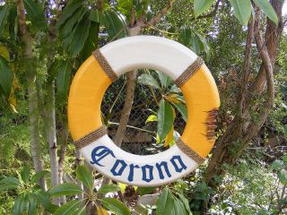 Corona Nautical Wood Life Ring Beer Bar Sign W/shark Bite Tiki Bar Man Cave 21 "