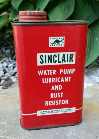 Vintage Sinclair Water Pump Lubricant Metal Canco Pint Can Gas Oil