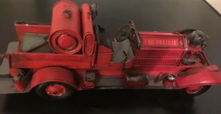 Antique Red Metal Tin So Prairie Fire Dept Fire Truck Estate Find