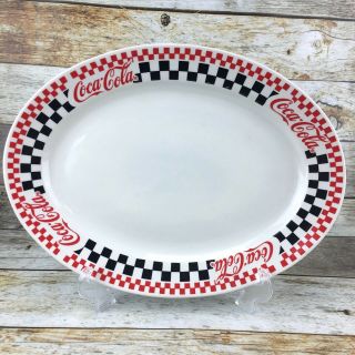 Gibson 1996 Coca Cola Coke Red Black Checkered Stoneware Large Serving Platter