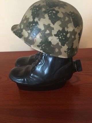 Jim Beam Military Helmet And Boots Decanter,  Vintage Collector Bottle 4