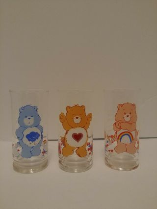 Set Of 3 Vintage Care Bear Glass 1983 Pizza Hut Collectors Series