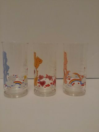 Set of 3 Vintage Care Bear Glass 1983 Pizza Hut Collectors Series 2