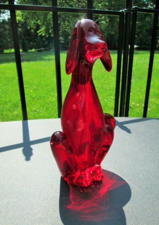 Vintage Martinsville Viking Art Glass Ruby Red Dog 1323 Epic Figurine 1960s