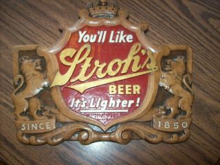Wooden Burwood Strohs Beer Sign Vintage