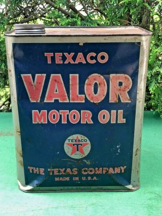Antique Texaco ' VALOR  THE TEXAS COMPANY ' 2 - Gallon Motor Oil Can 2