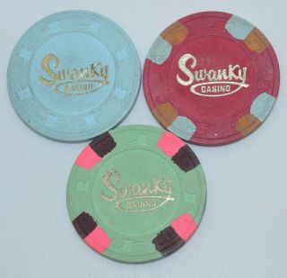 Set Of 3 Swanky $1 - $5 - $25 Casino Chip Henderson Nevada H&c Paul - Son Mold 1980