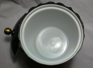 Vintage Metal Black Ice Bucket Asian Graphics Domed Lid Two Gold tone handles 8