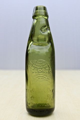 Vintage C1900s Leigh & Co Salford Globe Pict Darker Lime Green 10oz Codd Bottle
