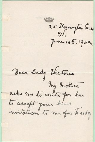 Victoria Eugenie Of Battenberg Queen Of Spain Als Autograph Letter Signed,  1909
