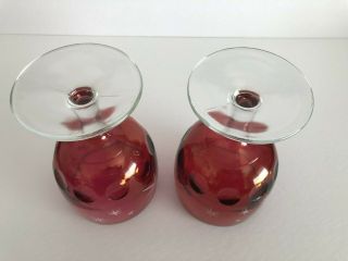 Vintage Set Of 2 Bartlett Collins Cranberry Atomic Star Thumbprint Glass Goblets 5