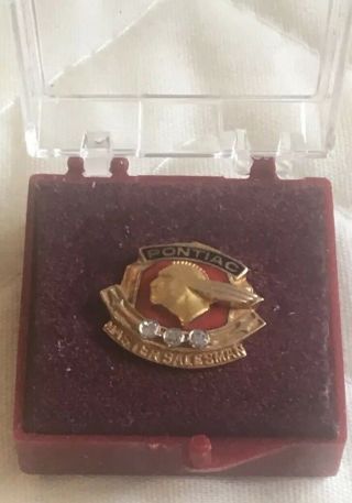 Old Pontiac Master Salesman Award Pin 10k Gold 3 Diamonds Red Enamel 3.  3gr