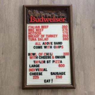 Vintage 1990 Budweiser Clydesdales Beer 19 X 32 " Pizza Diner Sandwich Menu Board