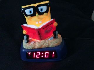 Viacom 2003 Spongebob Squarepants Reading Jelly Fishing Book Digital Alarm Clock