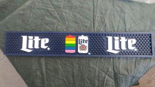 Rare Miller Lite Beer Can Rainbow Gay Pride Rubber Spill Bar Mat 2017 Blue Lgbtq