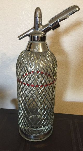 Vintage Seltzer Bottle Soda Siphon Wire Mesh Antique Glass Soda Water
