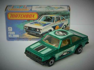 Matchbox Superfast Boxed Ford Escort Rs2000 Metallic Green Seagull No.  9 1978 Nm