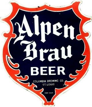 Porcelain Alpen Brau Beer Enamel Sign Size 24 " X 22 " Round Double Sided