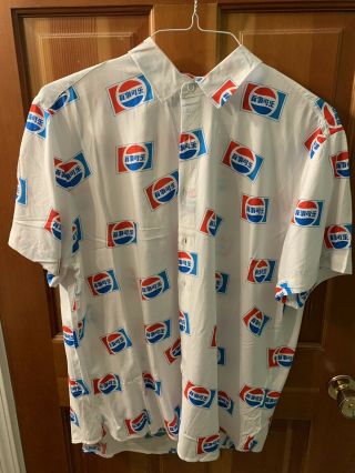 Short Sleeve Button Up Pepsi Shirt Asian Logo Size L