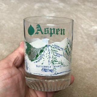 Vtg Aspen Co Skiing Ski Lifts Mountains Painted 4 " Souvenir Double Rocks Glass