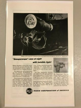 Vintage 1946 Rca Corp Snooperscope Infrared Carbine Scope Ad