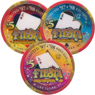 Set Of 3 Fiesta Aces Collectible Casino Chips North Las Vegas Nv -