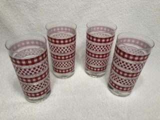 4 Vintage Retro Libby/anchor Hocking Polka Dot Red Gingham Lace Drinking Glasses