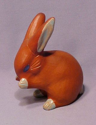 Orange Clay Pottery Signed Bunny Rabbit Figurine