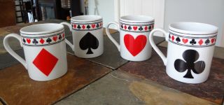 Set 4 Poker Playing Cards Coffee Tea Cups Mugs Porcelain I Godinger Nwob