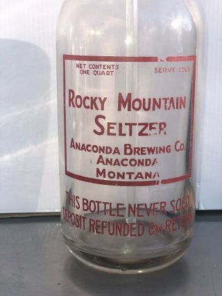 Vintage Seltzer Bottle Rocky Mountain Seltzer Anaconda Brewing Co Anaconda Mo