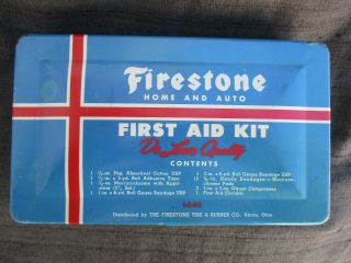 Vintage 1950s - 1960s Firestone Tire & Rubber Co Home & Auto Car First Aid Kit