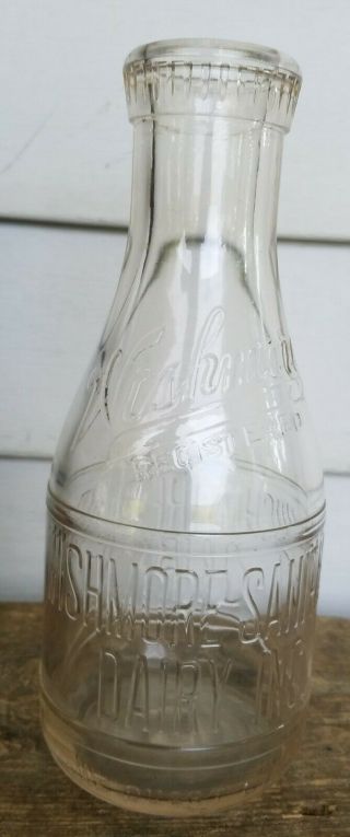 Wishmore Sanitary Dairy Embossed Quart Milk Bottle,  Lynchburg,  Va 1920 - 1940