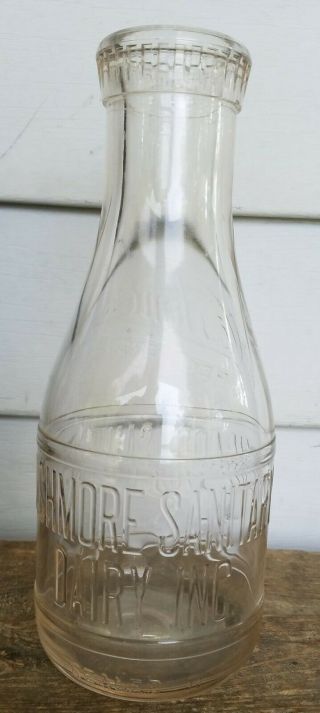 Wishmore Sanitary Dairy Embossed Quart Milk Bottle,  Lynchburg,  VA 1920 - 1940 4