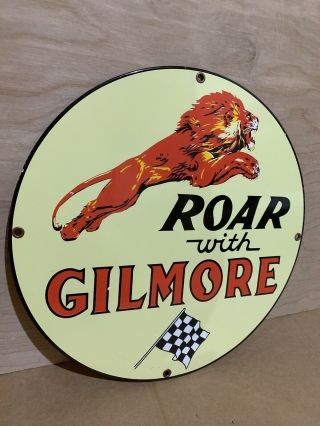Gilmore Roar With Porcelain Gasoline Oil Advertising Sign
