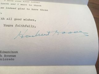 Herbert Hoover Autograph Typed Signed Letter April 5th 1954 Us President