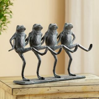 Dancing Frog Conga Chorus Line Sculpture Figurine Cast Iron Table Statue Decor