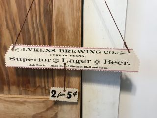 Advertising Vintage Beer Sign,  Lykens Brewing Co.