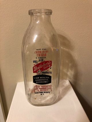 Rare Vintage Dutcher’s Dairy Milk Bottle Yorktown Heights Ny - 1 Quart