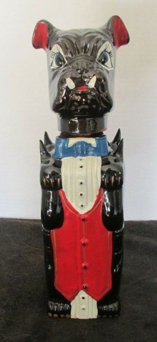 Rare Black Painted Redware Barware Liquor Decanter Bulldog Figure Exc 11 " Hx3 " D