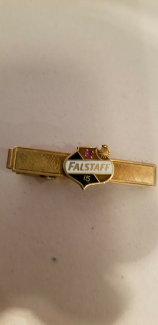 Vintage Falstaff Beer Tie Clip 10k Gold Ruby Sales Rep 15 Years