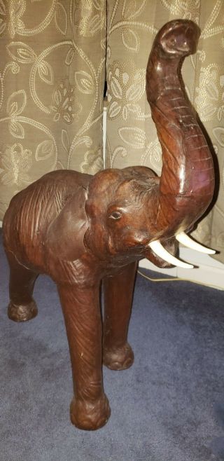 Large Elephant Statue With Leather Ears With Trunk Up 30 Inches Tall