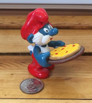 Vintage Papa Smurf With Pizza Figure 1984 Schleich Peyo