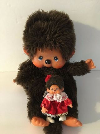 Vintage Monchhichi Stuffed Plush Hand Puppet - 11 " - Sucks Thumb 1974 & Baby Clip
