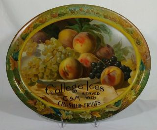 College Ices With C&m Crushed Fruits Tin Litho Soda Fountain Tray Ice Cream Adv