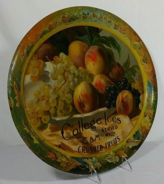 College Ices With C&M Crushed Fruits Tin Litho Soda Fountain Tray Ice Cream Adv 2