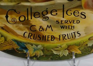 College Ices With C&M Crushed Fruits Tin Litho Soda Fountain Tray Ice Cream Adv 5