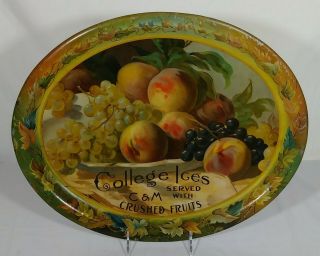 College Ices With C&M Crushed Fruits Tin Litho Soda Fountain Tray Ice Cream Adv 7