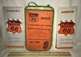 Antique Phillips 66 Mapsac & 2 Maps Vintage Gas Oil Station Ad Sign Lee Tires