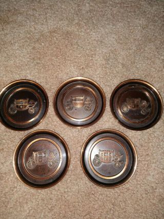 Fisher Body Collectables 5 Piece Brass Coaster Set With Coach Emblem